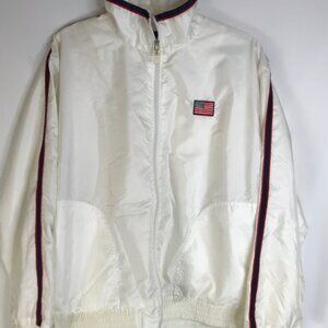 Vintage 90s USA Flag Windbreaker Parachute Red White Blue Large Mens